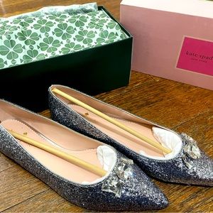 NIB Kate Spade Sparkle Silver “Glitz” dress flats 9.5